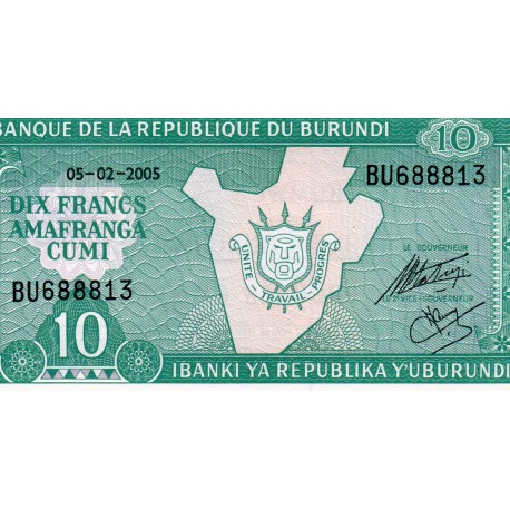 BURUNDI - PICK 33 e - 10 FRANCS - 05/02/2005