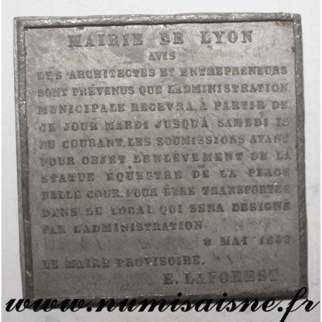 MEDAILLE - POLITIK - 69 - LYON - E. LAFOREST - 1848