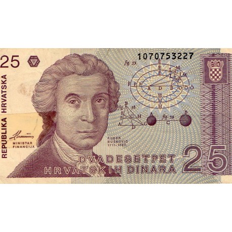 CROATIA - PICK 19 a - 25 DINARA - 08.10.1991