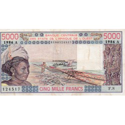 ÉTATS DE L'AFRIQUE DE L'OUEST - CÔTE D'IVOIRE - PICK 108 A o  - 5.000 FRANCS 1986 - "A" - B C E A O