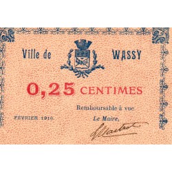 County 52 - WASSY - 25 CENTIMES - FebruarY 1916