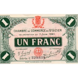 COUNTY 52 - ST DIZIERS - 1 FRANC 1921 - 07.06 - CHAMBER OF COMMERCE