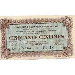 89 - AUXERRE - 50 CENTIMES 1916 - CHAMBRE DE COMMERCE