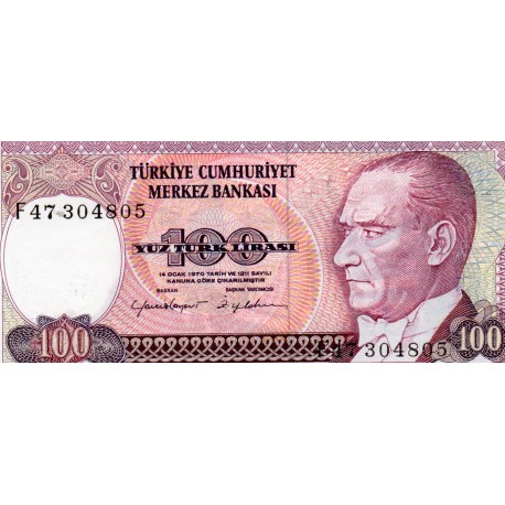 TURQUIE - PICK 194 - 100 LIRA - NON DATE - L.1970 (1984)