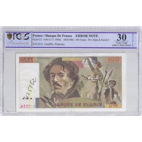 FAY 69/8a - 100 FRANCS DELACROIX 1984 - FAUTE - ERROR NOTE - TB - VF30 - P.154b