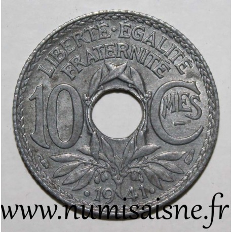 FRANCE - KM 895 - 10 CENTIMES 1941 TYPE LINDAUER - period and underlined