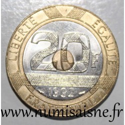 FRANKCE - KM 1008 - 20 FRANCS 1992 - TYPE MONT SAINT MICHEL - V Open - 5 Reeded rows