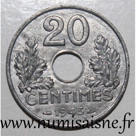 FRANKREICH - KM 900 - 20 CENTIMES 1943 - TYP 20