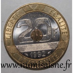 FRANKCE - KM 1008 - 20 FRANCS 1992 - TYPE MONT SAINT MICHEL - V Closed - 5 Reeded rows