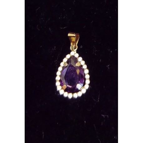 GELB GOLD CROSS PENDANT - 18 CARATS - AMETHYST IN THE SHAPE OF A DROP OF WATER AND 22 GLOSSES OF 0.01 CARAT