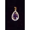 PENDENTIF OR JAUNE - 18 CARATS - AMETHYSTE EN FORME DE GOUTTE D'EAU ET 22 BRILLANTS DE 0.01 CARAT