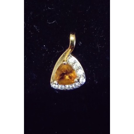 YELLOW GOLD PENDANT - 18 CARATS - CITRINE AND ZIRCONIUM OXIDE