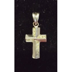 PENDENTIF CROIX OR BLANC - 18 CARATS - 10 BRILLANTS DE 0.01 CARAT