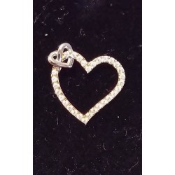 PENDENTIF OR BLANC - 9 CARATS - COEUR ORNE DE 28 BRILLANTS