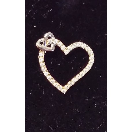 WHITE GOLD PENDANT - 9 CARATS - HEART ADORNED WITH 28 BRILLIANT