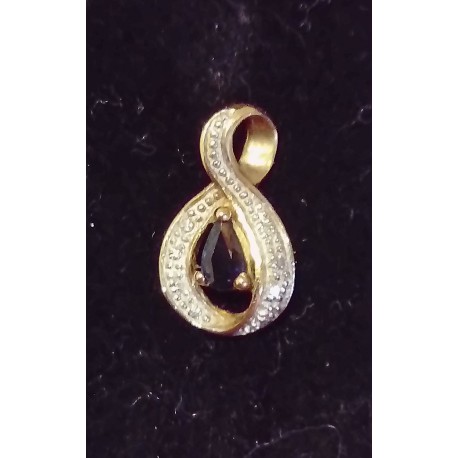 YELLOW AND WHITE GOLD PENDANT - 9 CARATS - SAPPHIRE IN THE SHAPE OF A DROP OF WATER