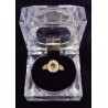 YELLOW GOLD RING - 18 CARATS - 1 CENTRAL SAPPHIRE (4 X 5 mm) AND 28 GLOSSES OF 0.02 CARATS - Size 52