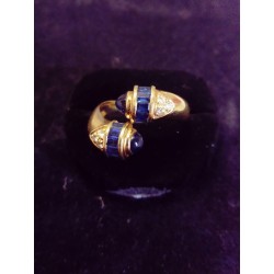 RING 'YOU AND ME' IN YELLOW GOLD - 18 CARATS - 12 SAPPHIRES AND 6 BRILLIANT - Size 59