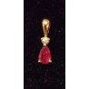 YELLOW GOLD PENDANT - 18 CARATS - PEAR-SHAPED RUBY 6 X 4 MM AND ZYRCONIUM OXIDE