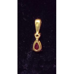 YELLOW GOLD PENDANT - 18 CARATS - PEAR-SHAPED RUBY 6 X 4 MM AND ZYRCONIUM OXIDE