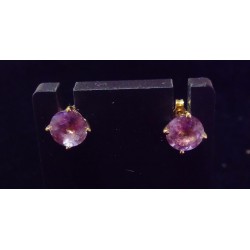 EARRINGS 18 CARAT YELLOW GOLD DECORATED WITH AMETHYST 7 MM IN DIAMETER