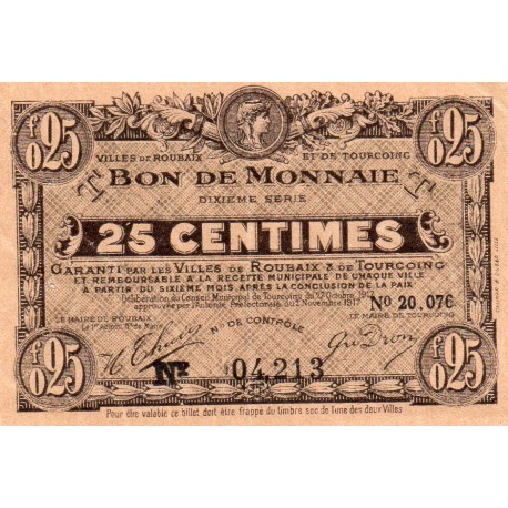 59 - ROUBAIX - 25 CENTIMES - NON DATÉ