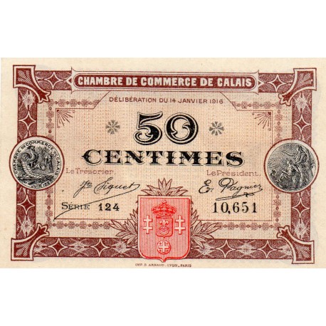 62 - CALAIS - 50 CENTIMES - 14/01/1916