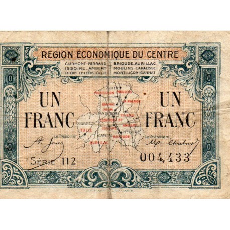 REGION ECONOMIQUE DU CENTRE - 1 FRANC - 01/08/1924