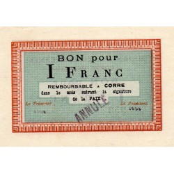 COUNTY 70 - CORRE - VOUCHER FOR 1 FRANC - CANCELS