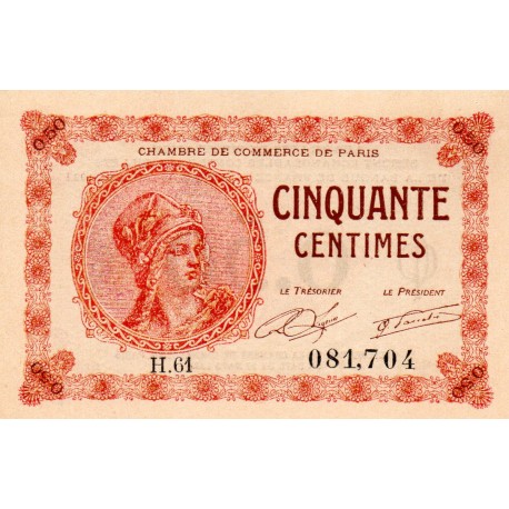 75 - PARIS - 50 CENTIMES - 10/03/1920 - CHAMBRE DE COMMERCE DE PARIS