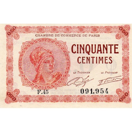 75 - PARIS - 50 CENTIMES - 10/03/1920 - CHAMBRE DE COMMERCE DE PARIS