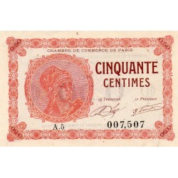 75 - PARIS - 50 CENTIMES - 10/03/1920 - CHAMBRE DE COMMERCE DE PARIS