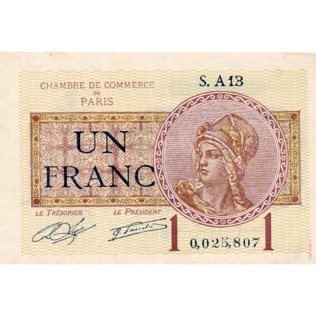 75 - PARIS - 1 FRANC - 10/03/1920 - CHAMBER OF COMMERCE