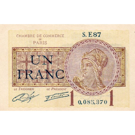 75 - PARIS - 1 FRANC - 10/03/1920 - CHAMBER OF COMMERCE