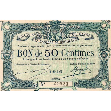 76 - LE HAVRE - CHAMBRE DE COMMERCE - 50 CENTIMES 1916