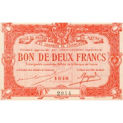 COUNTY 76 - LE HAVRE - CHAMBER OF COMMERCE - 2 FRANCS 1916