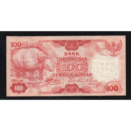 INDONESIA - PICK 116 - 100 RUPIAH 1977 - RHINOCEROS