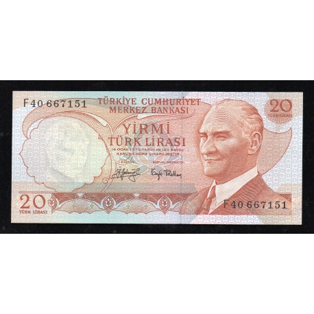 TURKEY - PICK 187 b - 20 LIRA - Not dated (1970) - PREFIXE F