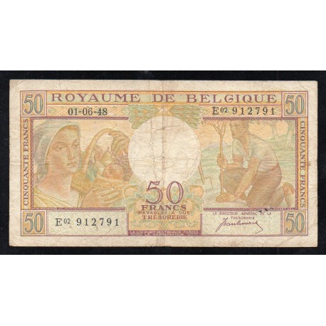 BELGIUM - PICK 133 a - 50 FRANCS - 01/06/1948