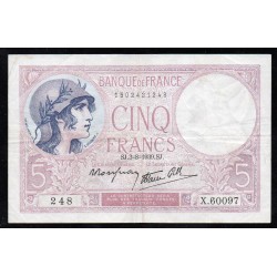 FRANCE - PICK 83 - 5 FRANCS VIOLET - 03/08/1939