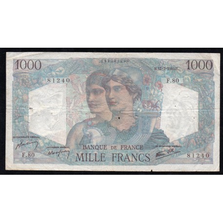 FRANCE - PICK 130 - 1000 FRANCS MINERVE ET HERCULE - 12/07/1945