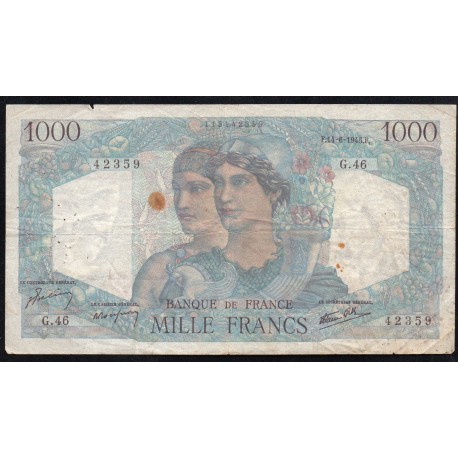 FRANCE - PICK 130 - 1000 FRANCS MINERVE ET HERCULE - 14/06/1945