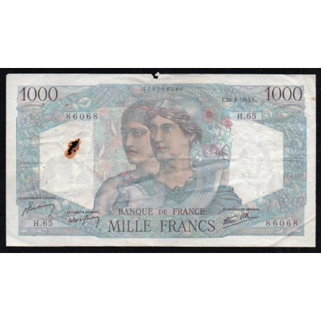 FRANCE - PICK 130 - 1000 FRANCS MINERVE ET HERCULE - 28/06/1945 - RADAR NUMBER