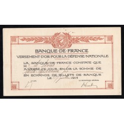 BANQUE DE FRANCE - GOLD PAYOUT FOR NATIONAL DEFENSE - 27/07/1915