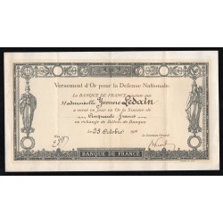 BANQUE DE FRANCE - GOLDAUSSCHÜTTUNG FÜR DIE NATIONALVERTEIDIGUNG - 25/10/1916