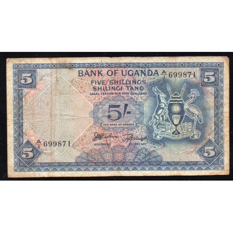 UGANDA - PICK 1 a - 5 SHILLINGS - UNDATIERT (1966)