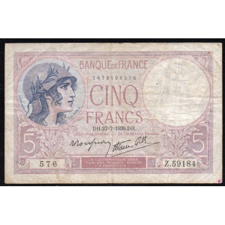 FAY 04/03 - 5 FRANCS VIOLET - 27/07/1939 - PICK 83