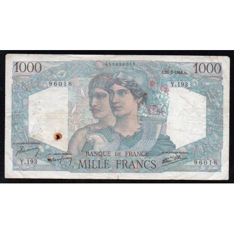 FRANCE - PICK 130 - 1000 FRANCS MINERVE ET HERCULE - 21/02/1946