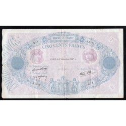 FRANCE - PICK 88 - 500 FRANCS BLEU ET ROSE - TYPE 1888 MODIFIED - 02/12/1937