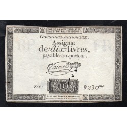 ASSIGNAT OF 10 LIVRES - 24/10/1792 - NATIONAL DOMAINS - 9230 Series